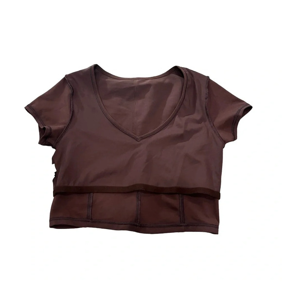 OFFLINE By Aerie Goals Ribbed V Neck Activewear T-Shirt Brown Size Large - Picture 6 of 9